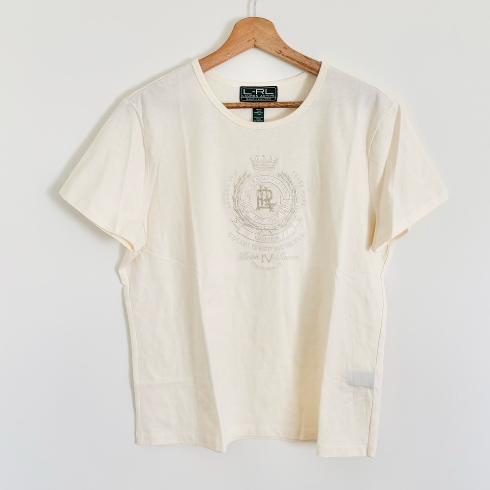 Vintage Ralph Lauren Short-Sleeve Embellished Logo Tee in Ivory